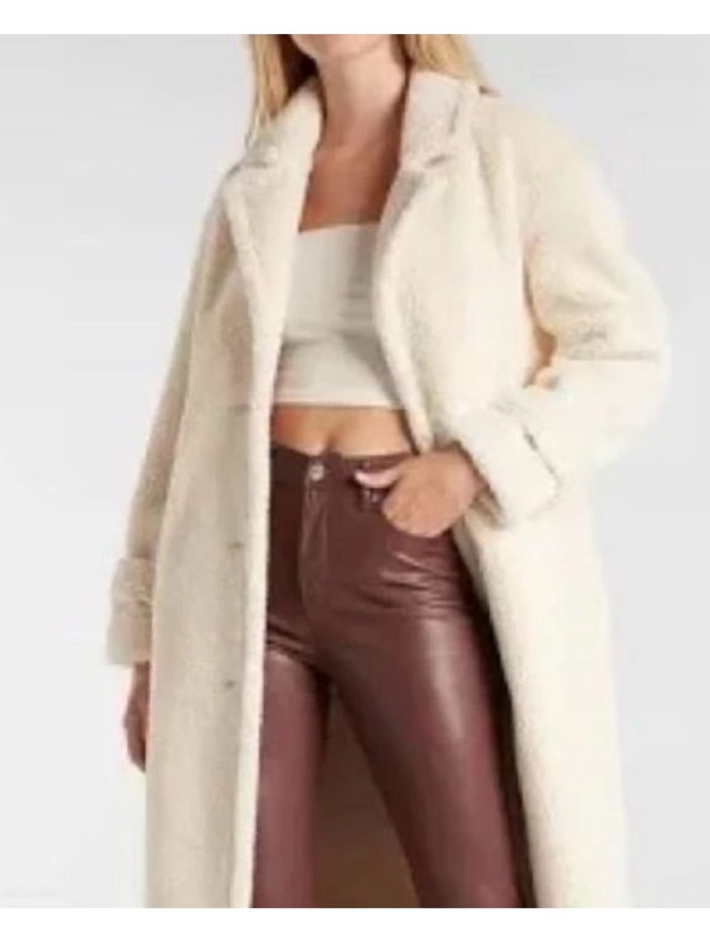 Express Cream Faux Shearling Long Teddy Coat